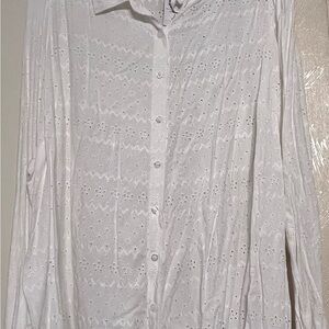 Torrid White Eyelet Button Up Long Sleeve Shirt 3X